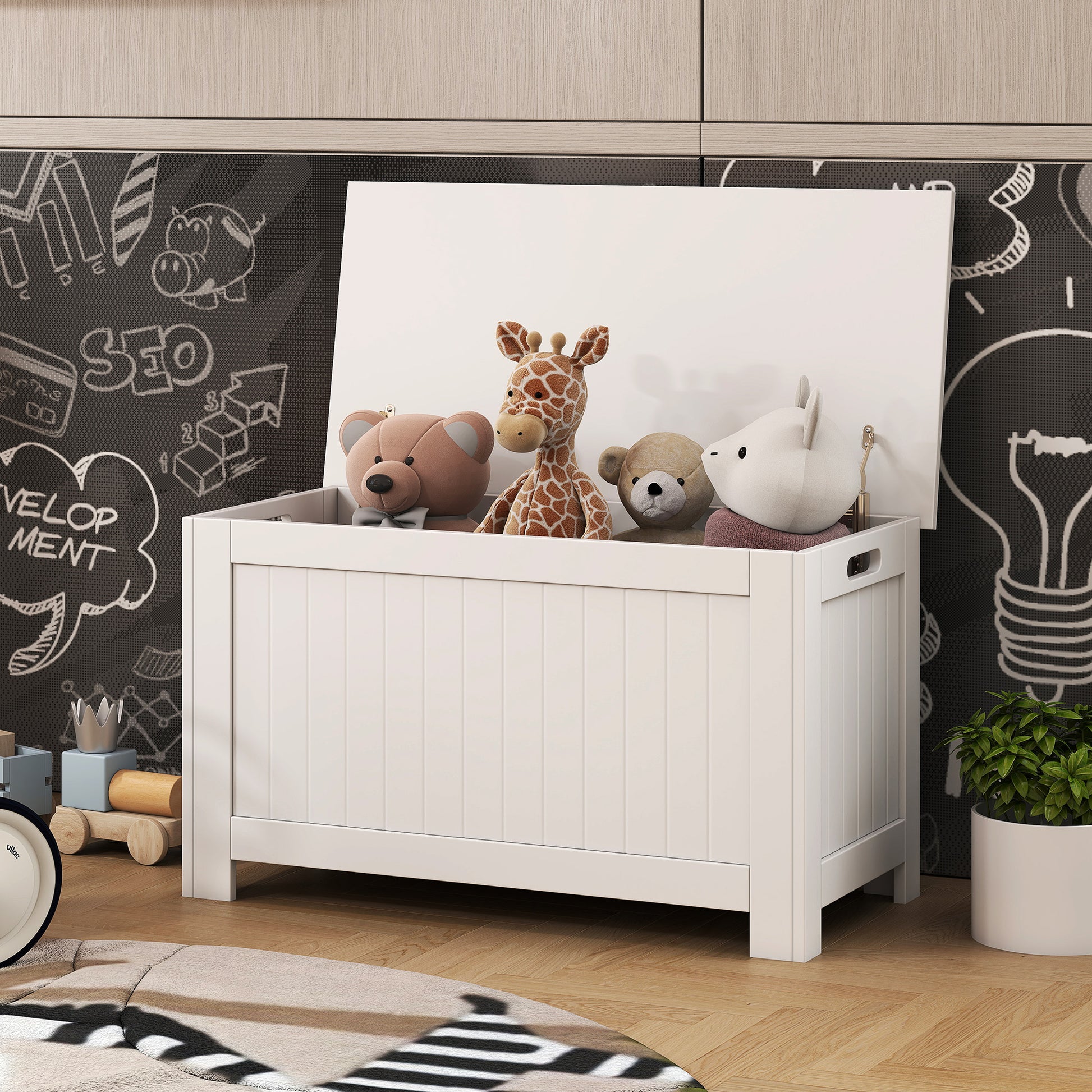 Bedroom Storage Trunk Storage Bench with Lid Versatile Storage Trunk with Safety Hinge for Hallway Living Room 81x40x46 cm White