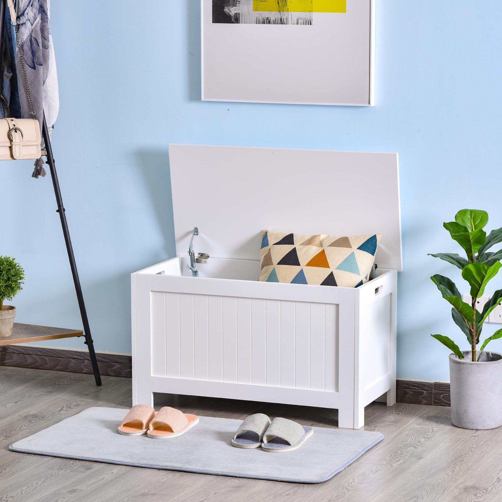 Bedroom Storage Trunk Storage Bench with Lid Versatile Storage Trunk with Safety Hinge for Hallway Living Room 81x40x46 cm White