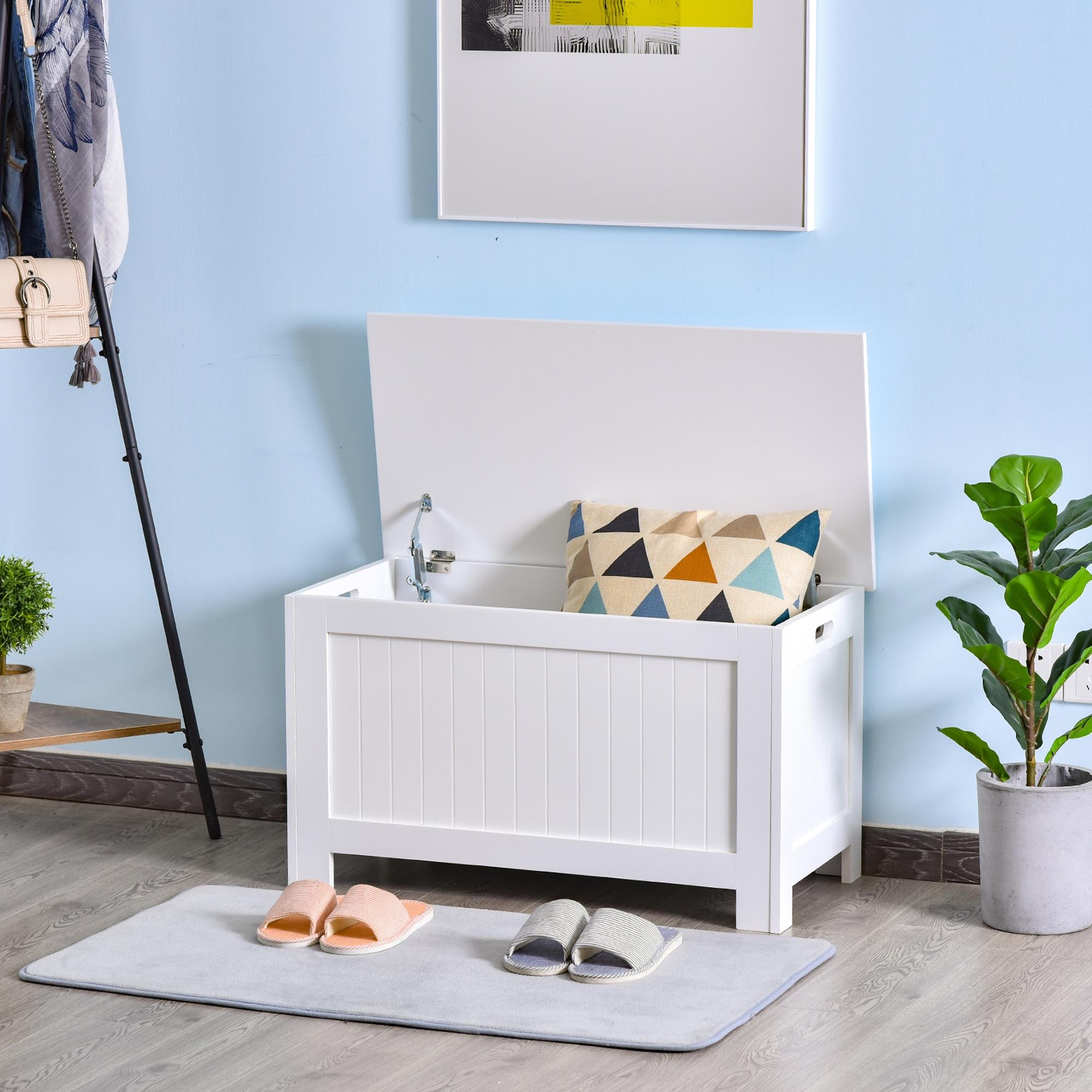 Bedroom Storage Trunk Storage Bench with Lid Versatile Storage Trunk with Safety Hinge for Hallway Living Room 81x40x46 cm White