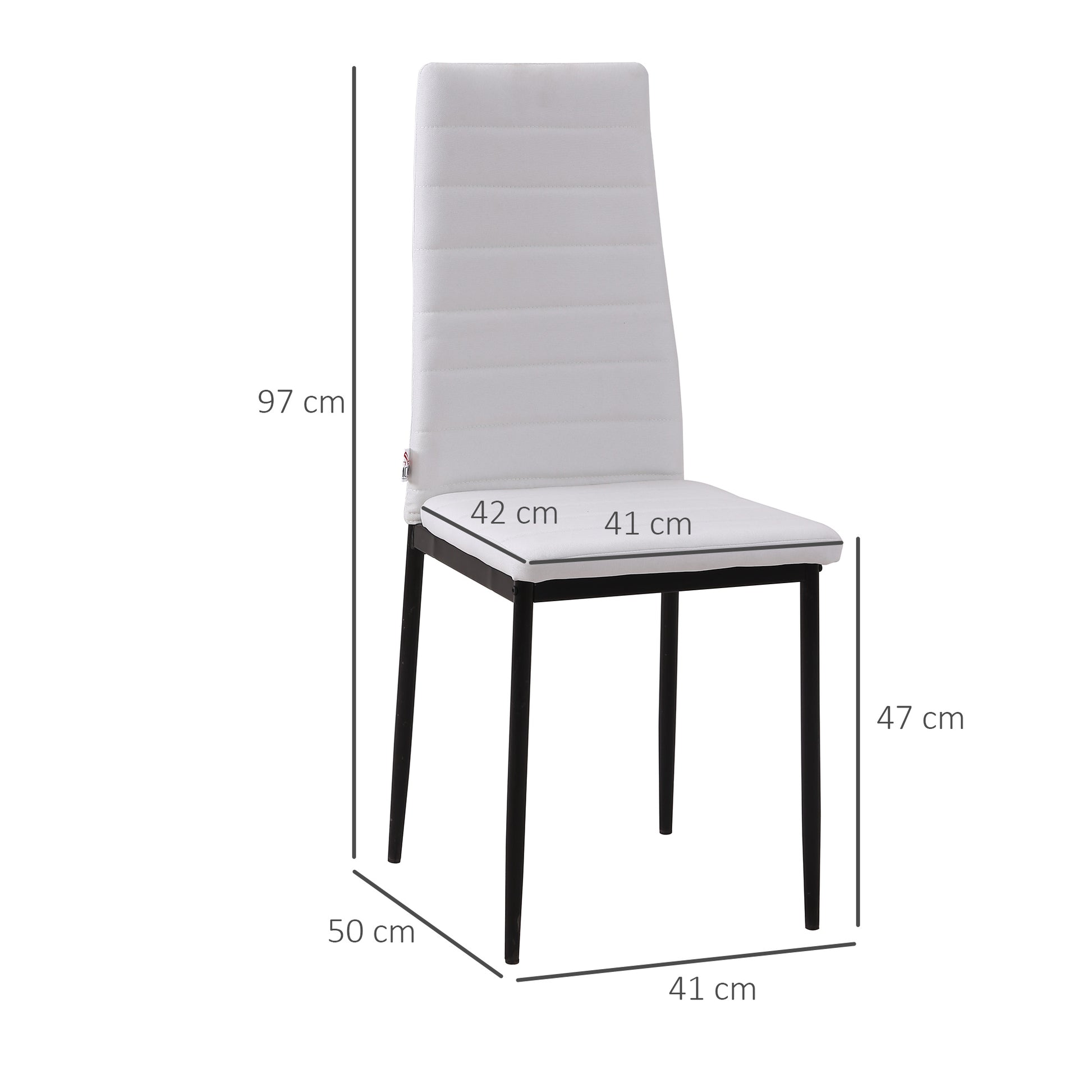 Set of 4 Linen Upholstered Dining Chairs Modern Kitchen Chairs with High Back and Metal Legs 120 kg Load-Bearing Capacity for Living Room 41x50x97 cm White