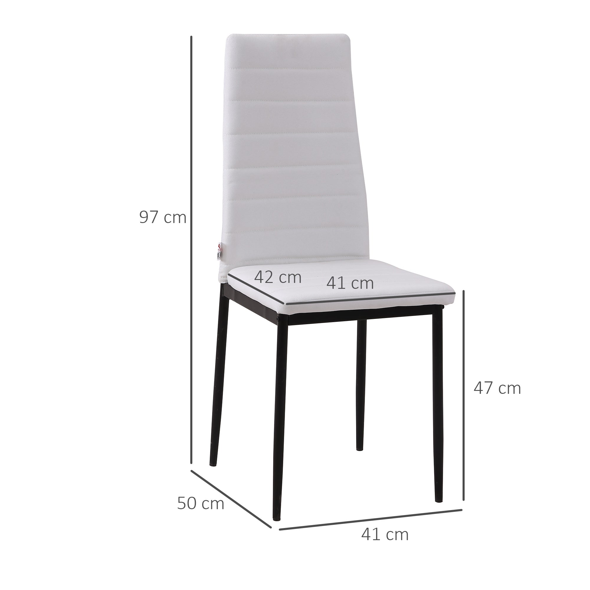 Set of 4 Linen Upholstered Dining Chairs Modern Kitchen Chairs with High Back and Metal Legs 120 kg Load-Bearing Capacity for Living Room 41x50x97 cm White