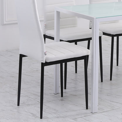 Set of 4 Linen Upholstered Dining Chairs Modern Kitchen Chairs with High Back and Metal Legs 120 kg Load-Bearing Capacity for Living Room 41x50x97 cm White