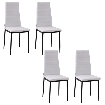 Set of 4 Linen Upholstered Dining Chairs Modern Kitchen Chairs with High Back and Metal Legs 120 kg Load-Bearing Capacity for Living Room 41x50x97 cm White