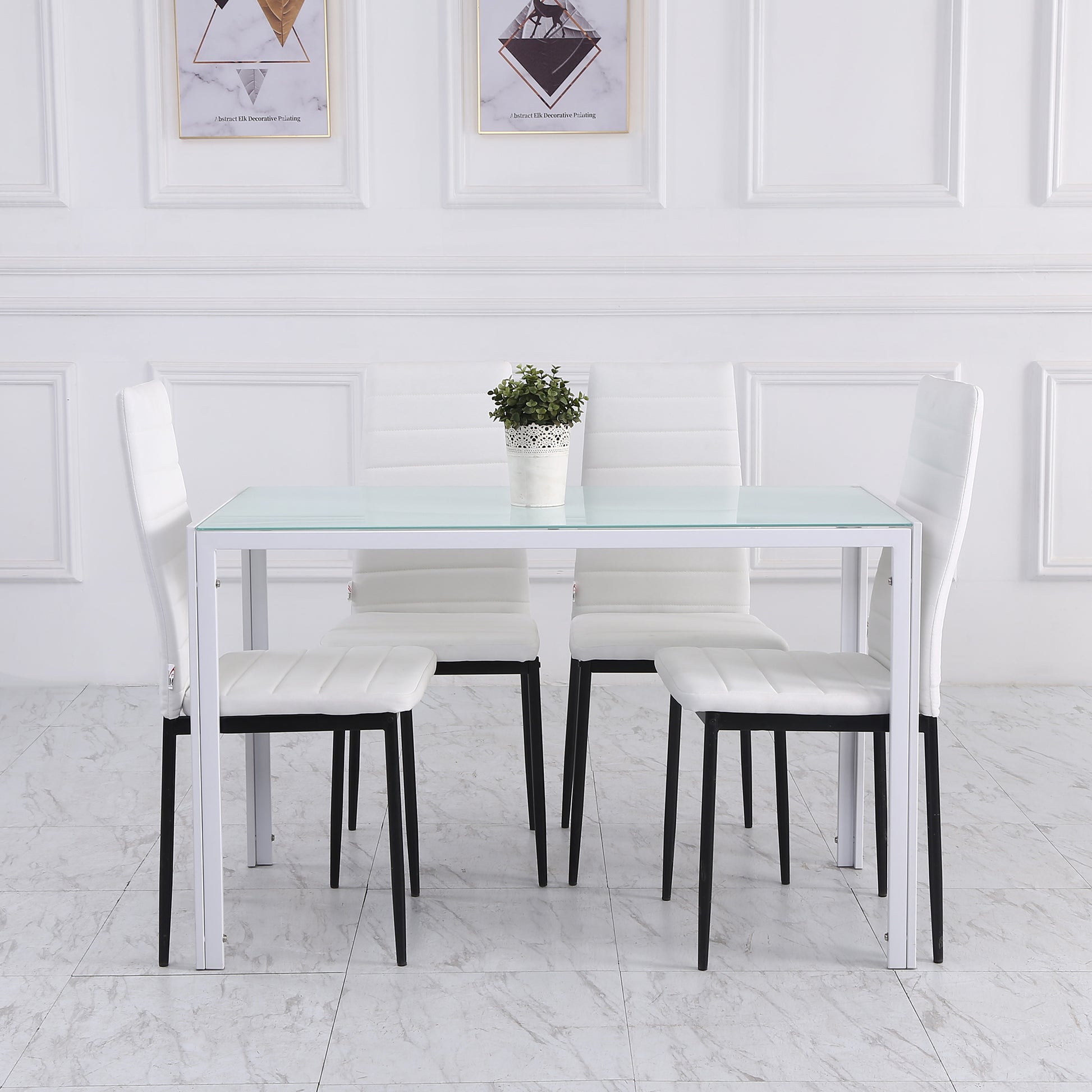 Set of 4 Linen Upholstered Dining Chairs Modern Kitchen Chairs with High Back and Metal Legs 120 kg Load-Bearing Capacity for Living Room 41x50x97 cm White