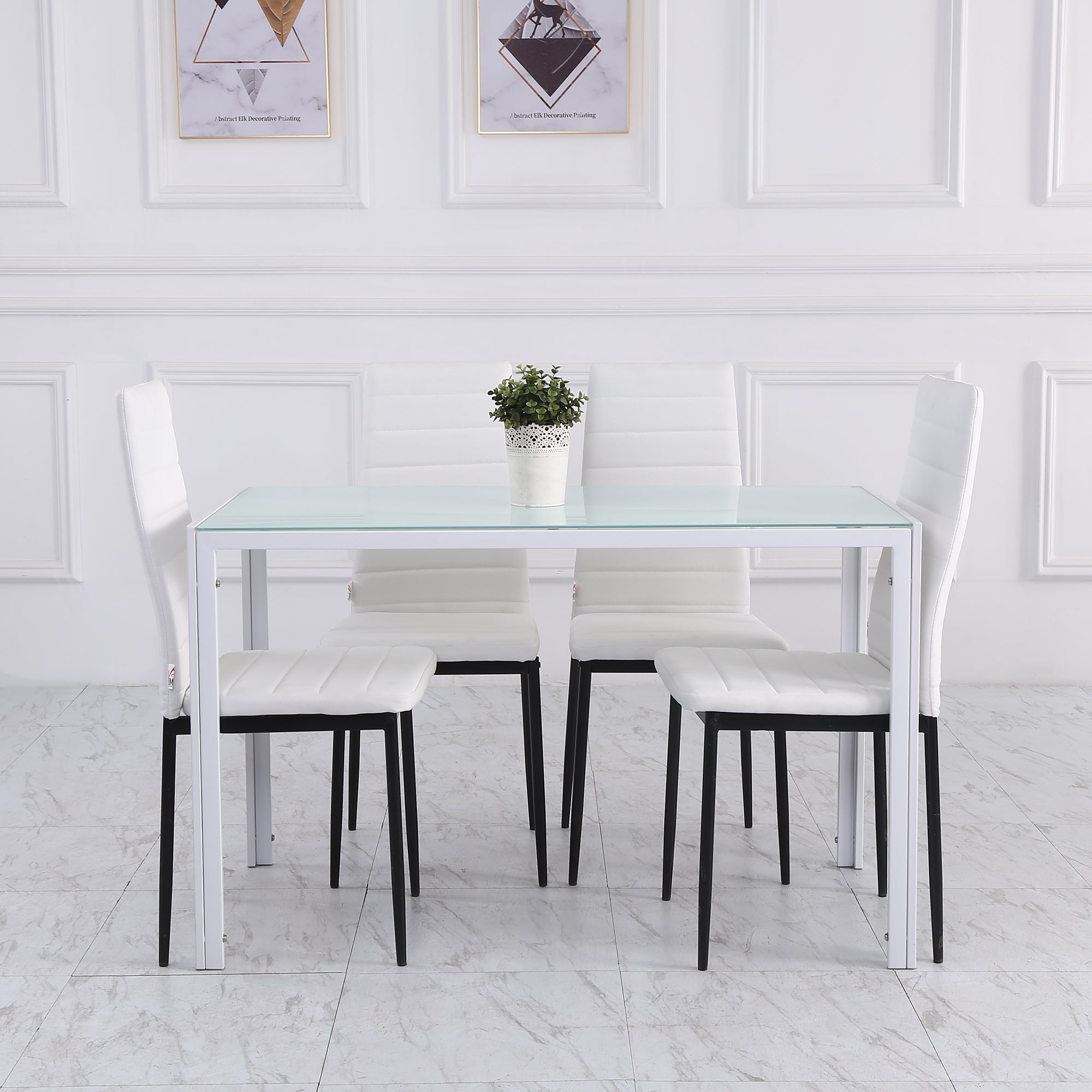Set of 4 Linen Upholstered Dining Chairs Modern Kitchen Chairs with High Back and Metal Legs 120 kg Load-Bearing Capacity for Living Room 41x50x97 cm White