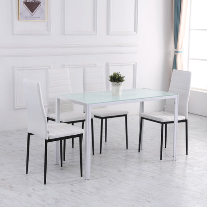 Set of 4 Linen Upholstered Dining Chairs Modern Kitchen Chairs with High Back and Metal Legs 120 kg Load-Bearing Capacity for Living Room 41x50x97 cm White