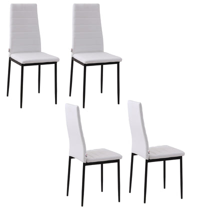 Set of 4 Linen Upholstered Dining Chairs Modern Kitchen Chairs with High Back and Metal Legs 120 kg Load-Bearing Capacity for Living Room 41x50x97 cm White