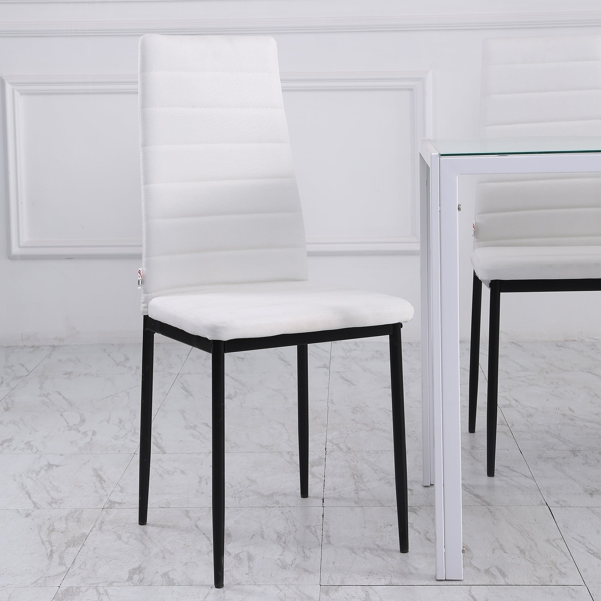 Set of 4 Linen Upholstered Dining Chairs Modern Kitchen Chairs with High Back and Metal Legs 120 kg Load-Bearing Capacity for Living Room 41x50x97 cm White