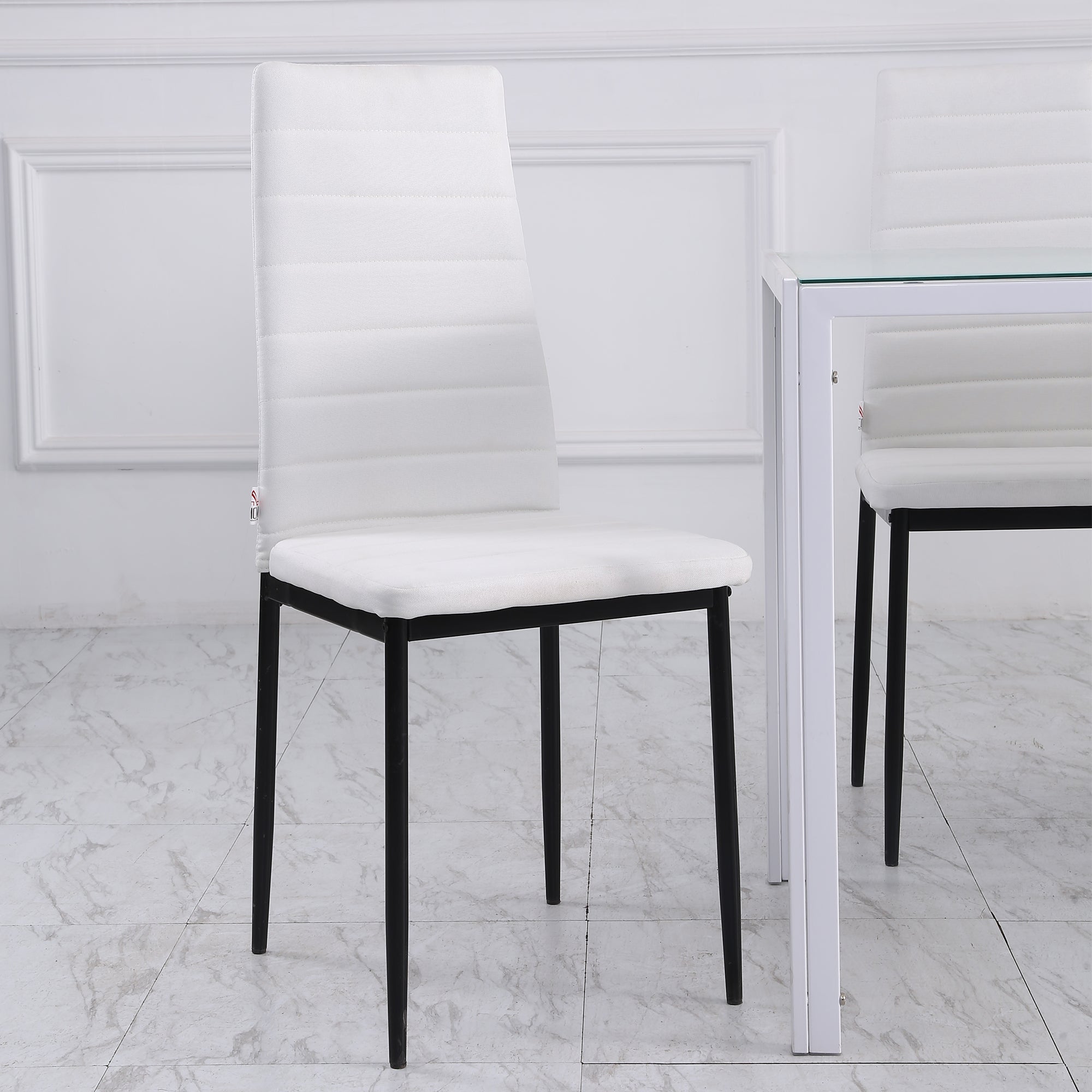 Set of 4 Linen Upholstered Dining Chairs Modern Kitchen Chairs with High Back and Metal Legs 120 kg Load-Bearing Capacity for Living Room 41x50x97 cm White