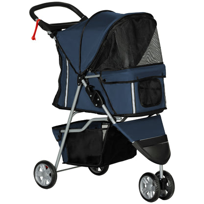 Folding Dog Stroller Pet Stroller with Storage Basket Mesh Windows and 2 Universal Wheels Load 15 kg 75x45x97 cm Navy Blue