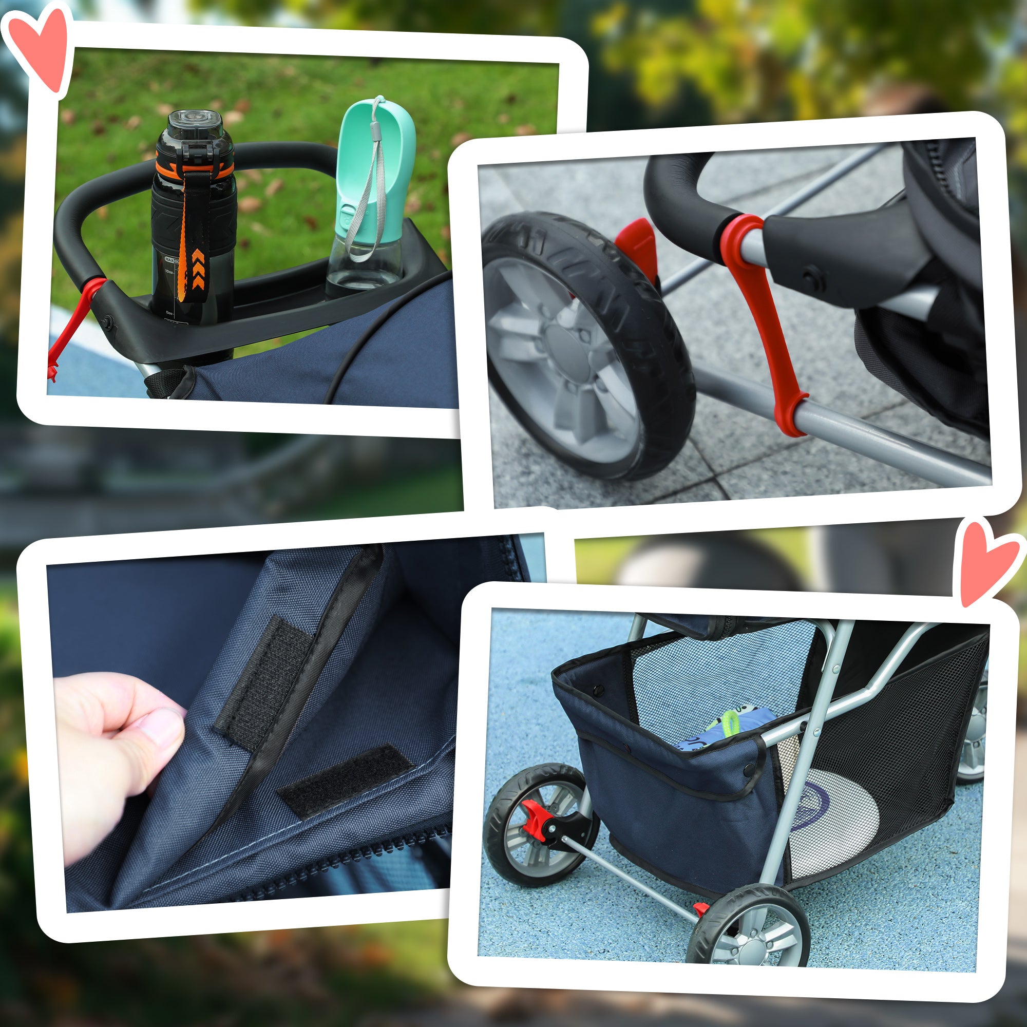 Folding Dog Stroller Pet Stroller with Storage Basket Mesh Windows and 2 Universal Wheels Load 15 kg 75x45x97 cm Navy Blue