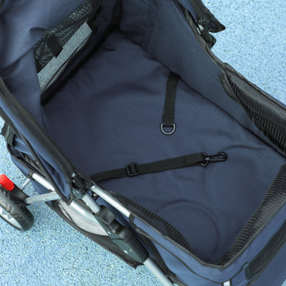 Folding Dog Stroller Pet Stroller with Storage Basket Mesh Windows and 2 Universal Wheels Load 15 kg 75x45x97 cm Navy Blue