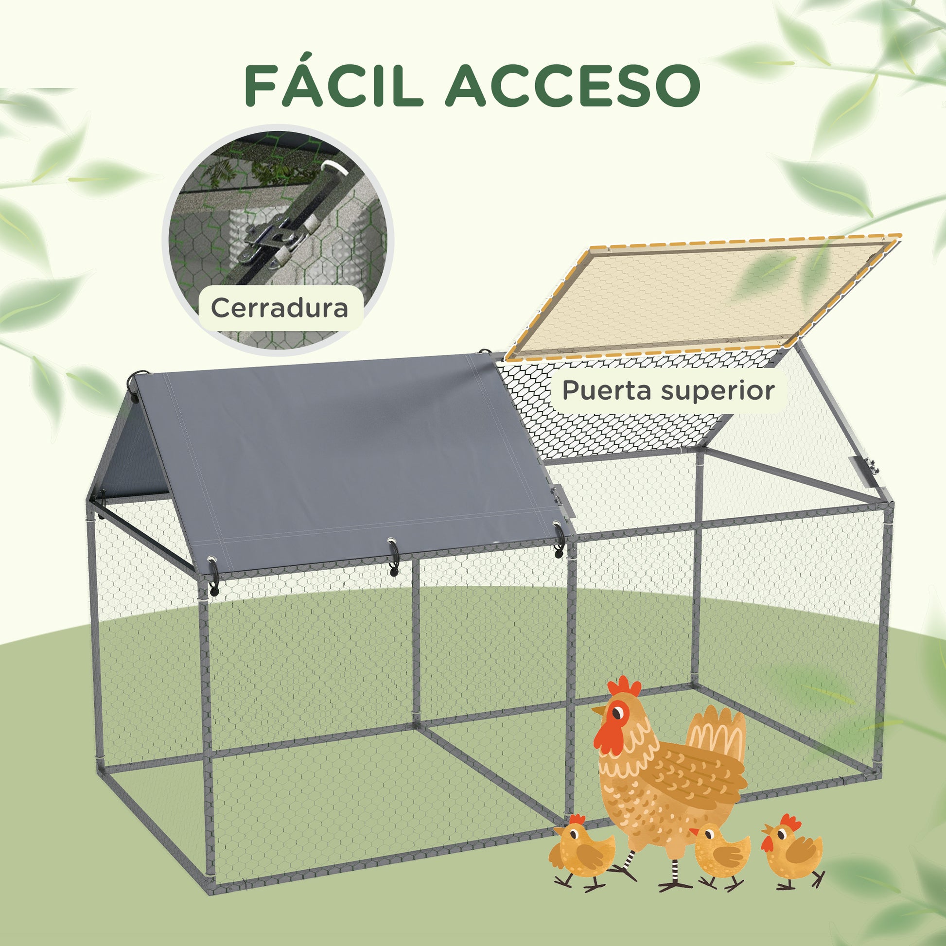 Small Animal Cage Pet Playpen Steel with 1 Top Door and 1 Anti-UV Oxford Fabric Top for Outdoor Garden 198x100x120 cm Silver