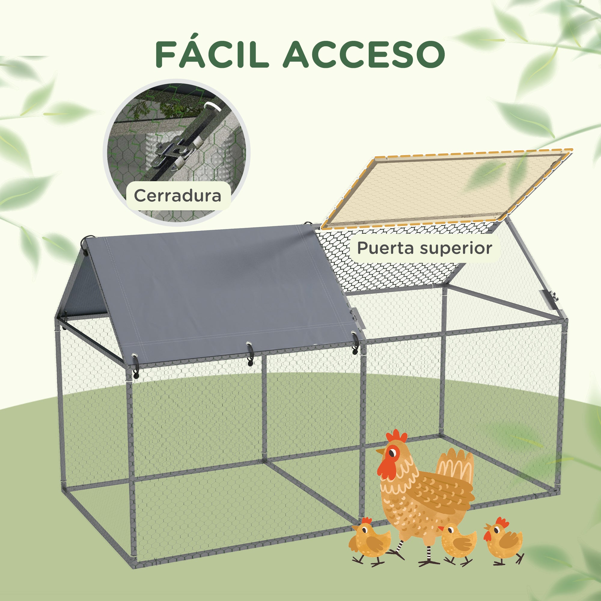 Small Animal Cage Pet Playpen Steel with 1 Top Door and 1 Anti-UV Oxford Fabric Top for Outdoor Garden 198x100x120 cm Silver