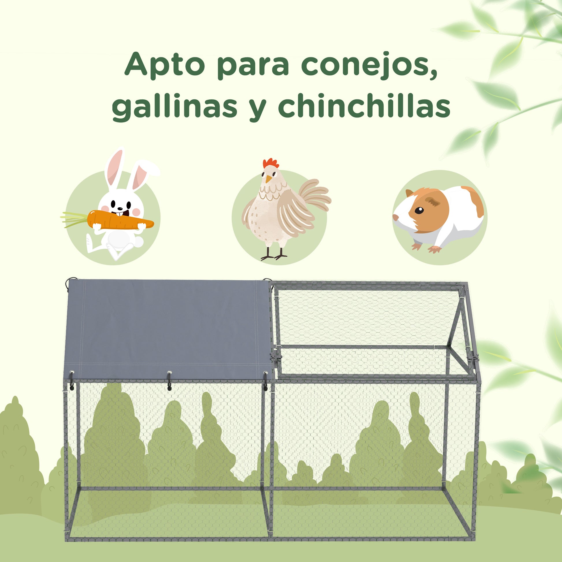 Small Animal Cage Pet Playpen Steel with 1 Top Door and 1 Anti-UV Oxford Fabric Top for Outdoor Garden 198x100x120 cm Silver