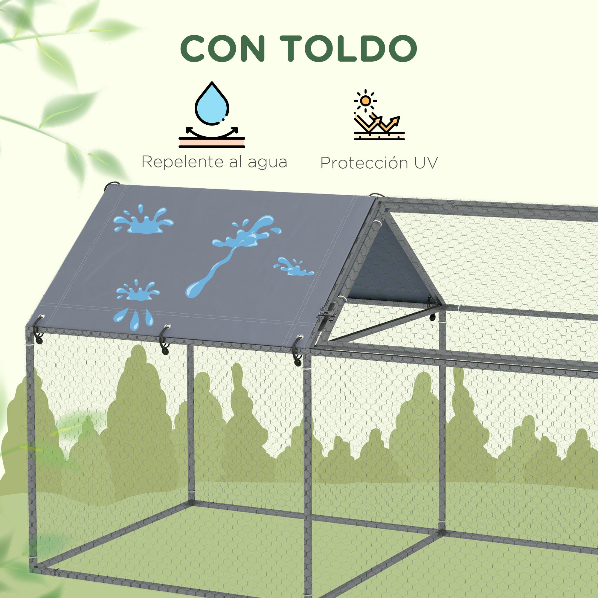 Small Animal Cage Pet Playpen Steel with 1 Top Door and 1 Anti-UV Oxford Fabric Top for Outdoor Garden 198x100x120 cm Silver