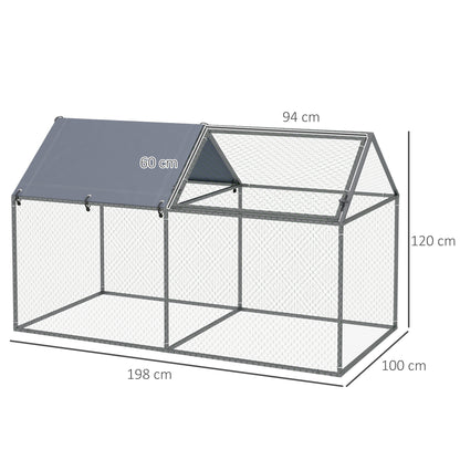 Small Animal Cage Pet Playpen Steel with 1 Top Door and 1 Anti-UV Oxford Fabric Top for Outdoor Garden 198x100x120 cm Silver