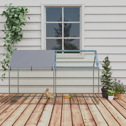 Small Animal Cage Pet Playpen Steel with 1 Top Door and 1 Anti-UV Oxford Fabric Top for Outdoor Garden 198x100x120 cm Silver