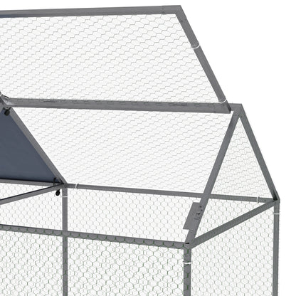 Small Animal Cage Pet Playpen Steel with 1 Top Door and 1 Anti-UV Oxford Fabric Top for Outdoor Garden 198x100x120 cm Silver