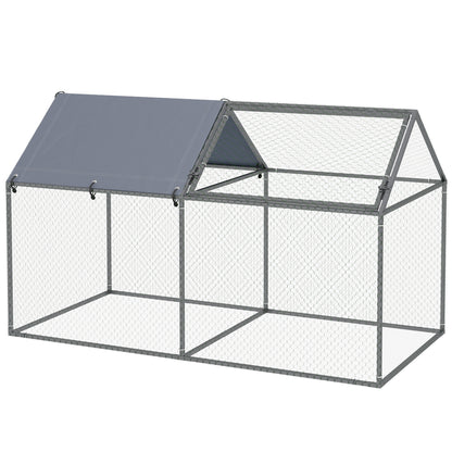 Small Animal Cage Pet Playpen Steel with 1 Top Door and 1 Anti-UV Oxford Fabric Top for Outdoor Garden 198x100x120 cm Silver