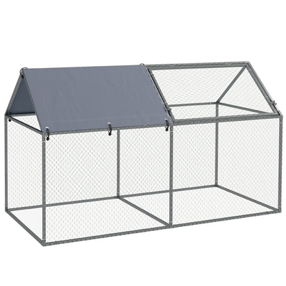 Small Animal Cage Pet Playpen Steel with 1 Top Door and 1 Anti-UV Oxford Fabric Top for Outdoor Garden 198x100x120 cm Silver