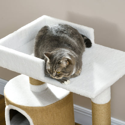 Cat Tree 79 cm Small Cat Tree with Cat Cave, Cat Scratching Post with Lounger, Jute Climbing Tree for Cats up to 8 kg, Cat Furniture, Brown, White, Cashmere Imitation