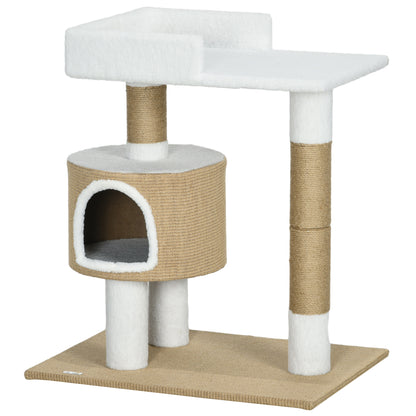 Cat Tree 79 cm Small Cat Tree with Cat Cave, Cat Scratching Post with Lounger, Jute Climbing Tree for Cats up to 8 kg, Cat Furniture, Brown, White, Cashmere Imitation