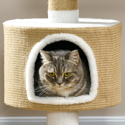 Cat Tree 79 cm Small Cat Tree with Cat Cave, Cat Scratching Post with Lounger, Jute Climbing Tree for Cats up to 8 kg, Cat Furniture, Brown, White, Cashmere Imitation