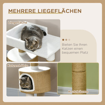 Cat Tree 79 cm Small Cat Tree with Cat Cave, Cat Scratching Post with Lounger, Jute Climbing Tree for Cats up to 8 kg, Cat Furniture, Brown, White, Cashmere Imitation