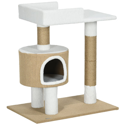 Cat Tree 79 cm Small Cat Tree with Cat Cave, Cat Scratching Post with Lounger, Jute Climbing Tree for Cats up to 8 kg, Cat Furniture, Brown, White, Cashmere Imitation