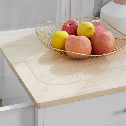 Kitchen Trolley on Wheels Serving Trolley Kitchen Island with Drawer Cupboard and Towel Holder - 83L x 45W x 91.5H cm White