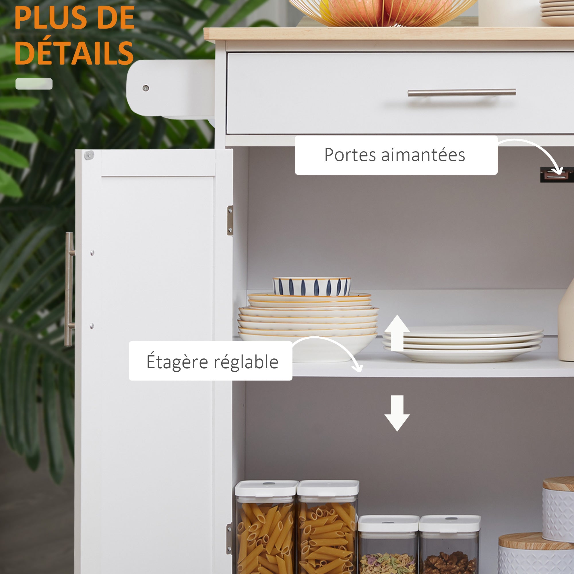 Kitchen Trolley on Wheels Serving Trolley Kitchen Island with Drawer Cupboard and Towel Holder - 83L x 45W x 91.5H cm White