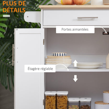 Kitchen Trolley on Wheels Serving Trolley Kitchen Island with Drawer Cupboard and Towel Holder - 83L x 45W x 91.5H cm White