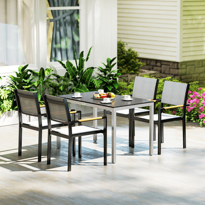 Aluminum Garden Table 120x70 cm Weatherproof Patio Table with Wood Look, Non-Slip Buffet Table Camping Table for 4-6 People Terrace Table Outdoor Dining Table for Garden, Balcony Black