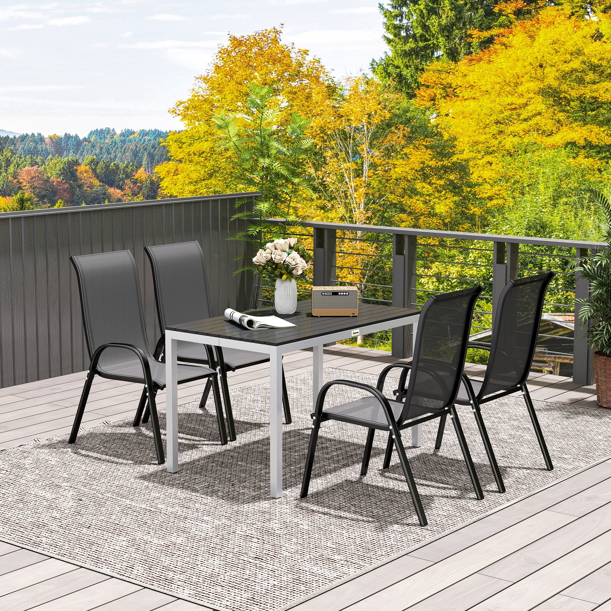 Aluminum Garden Table 120x70 cm Weatherproof Patio Table with Wood Look, Non-Slip Buffet Table Camping Table for 4-6 People Terrace Table Outdoor Dining Table for Garden, Balcony Black