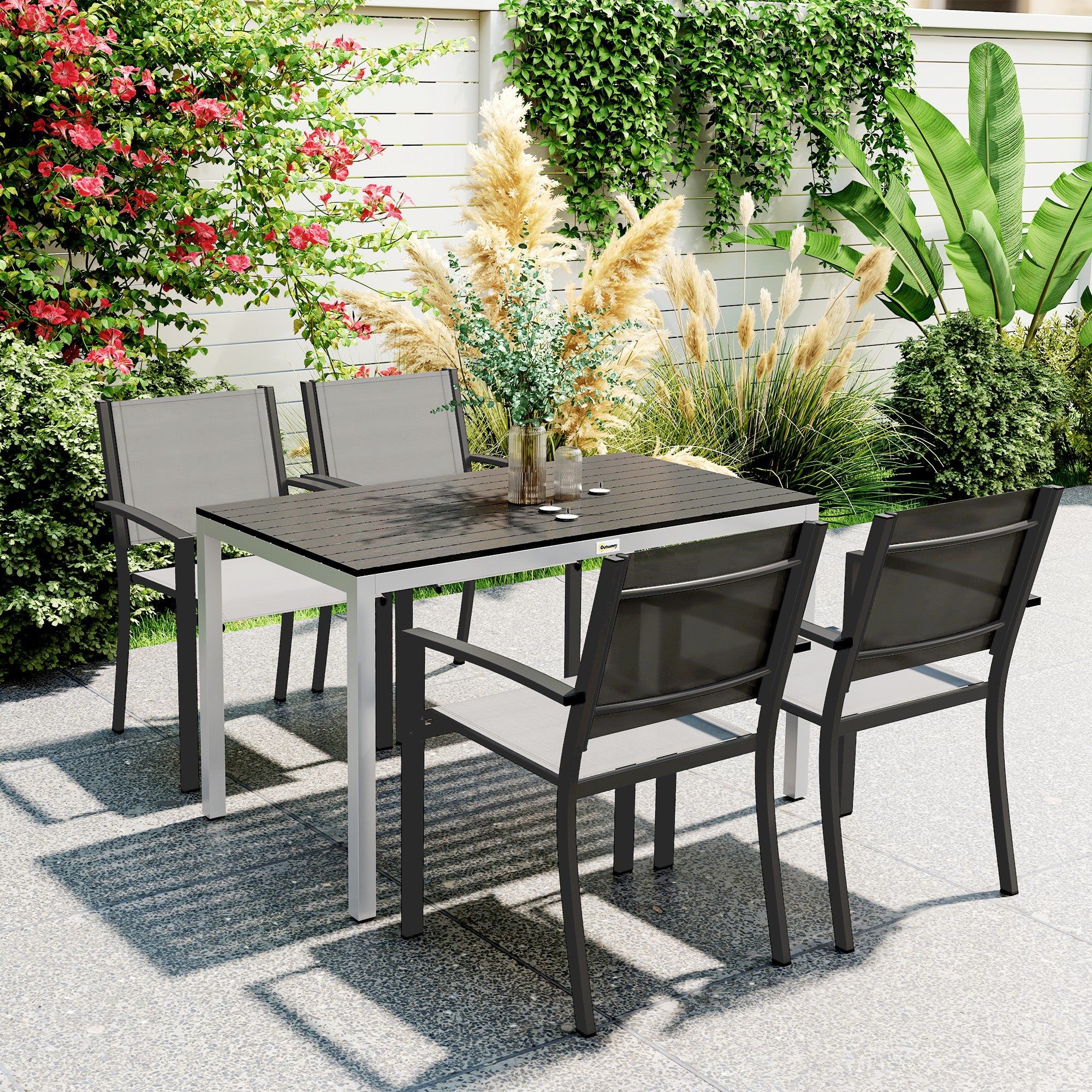 Aluminum Garden Table 120x70 cm Weatherproof Patio Table with Wood Look, Non-Slip Buffet Table Camping Table for 4-6 People Terrace Table Outdoor Dining Table for Garden, Balcony Black