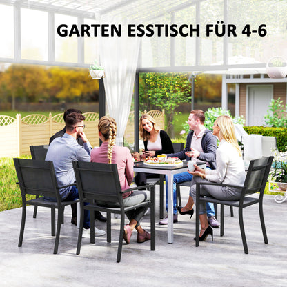 Aluminum Garden Table 120x70 cm Weatherproof Patio Table with Wood Look, Non-Slip Buffet Table Camping Table for 4-6 People Terrace Table Outdoor Dining Table for Garden, Balcony Black