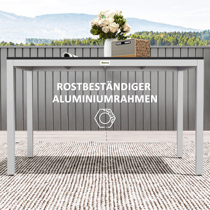 Aluminum Garden Table 120x70 cm Weatherproof Patio Table with Wood Look, Non-Slip Buffet Table Camping Table for 4-6 People Terrace Table Outdoor Dining Table for Garden, Balcony Black