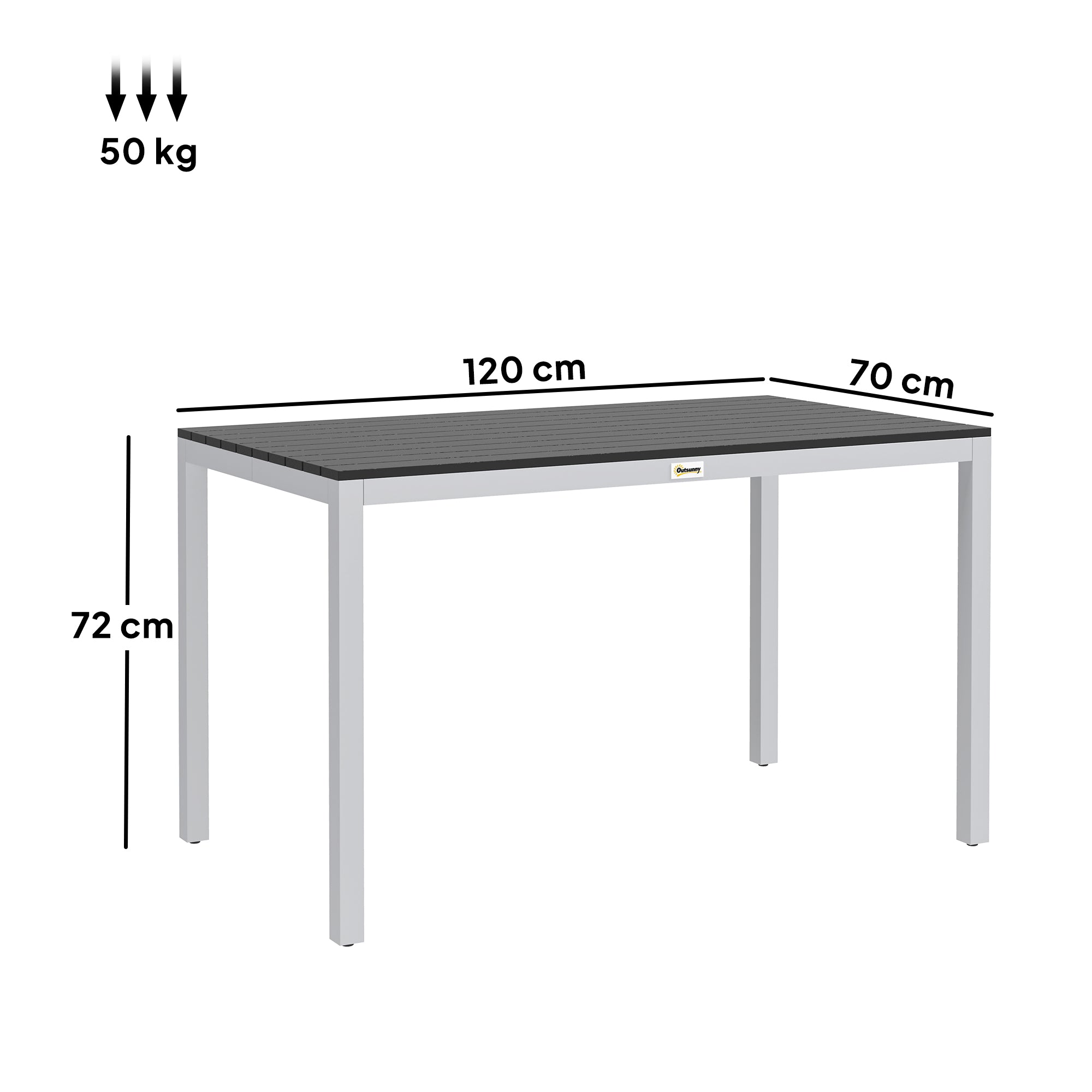Aluminum Garden Table 120x70 cm Weatherproof Patio Table with Wood Look, Non-Slip Buffet Table Camping Table for 4-6 People Terrace Table Outdoor Dining Table for Garden, Balcony Black