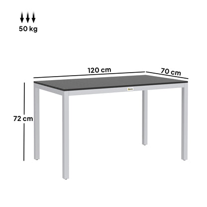 Aluminum Garden Table 120x70 cm Weatherproof Patio Table with Wood Look, Non-Slip Buffet Table Camping Table for 4-6 People Terrace Table Outdoor Dining Table for Garden, Balcony Black