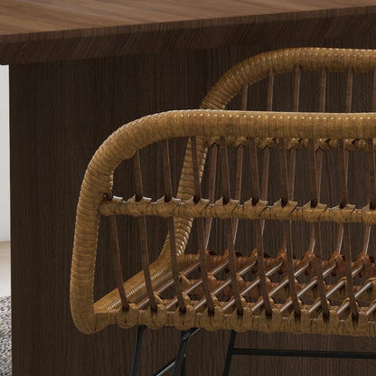 Dining Chairs Set of 2 Kitchen Chair with Backrest, Synthetic Rattan-Look, Chair with Foot Cushion, Living Room Chair, Chairs with Steel Legs for Dining Table, Light Brown+Black