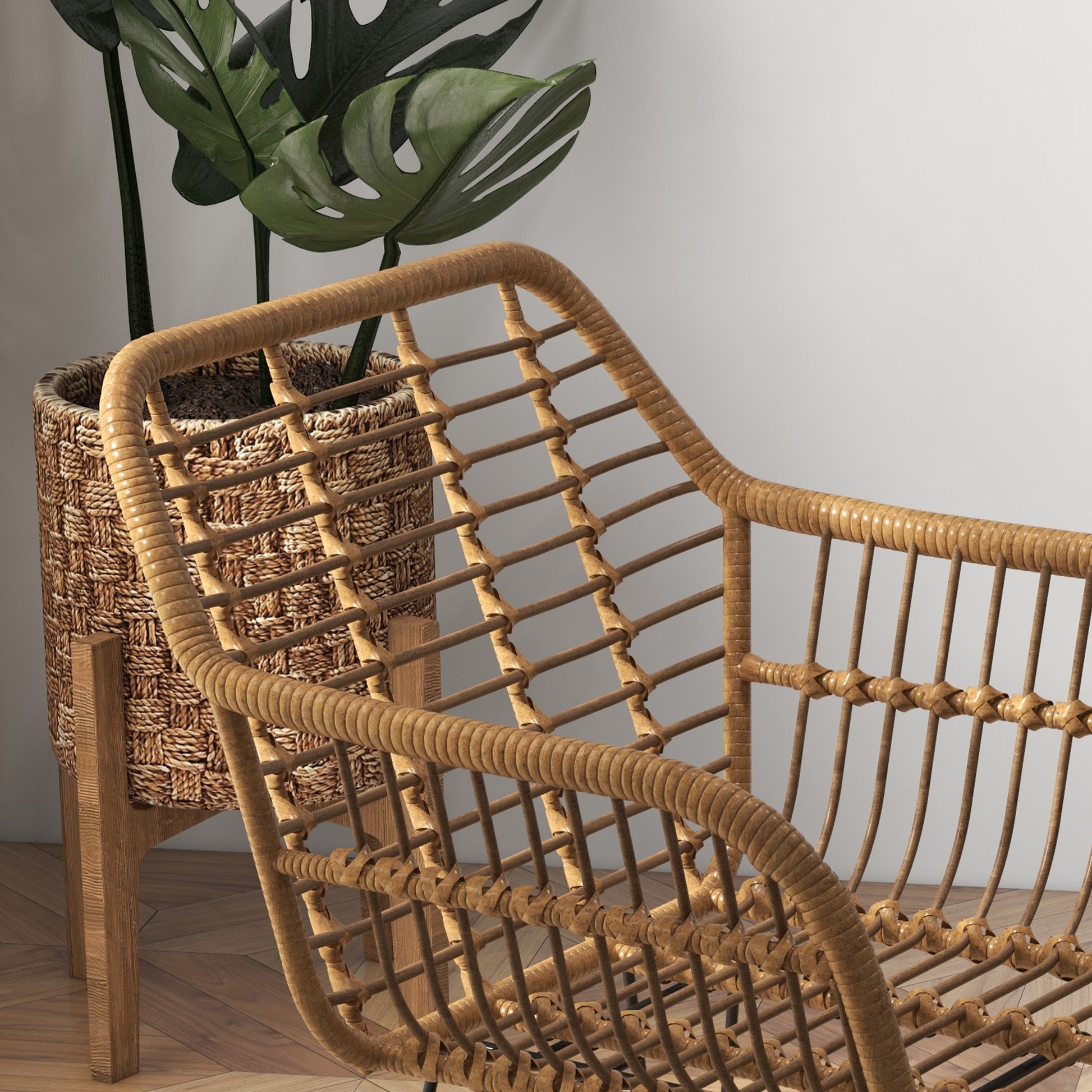 Dining Chairs Set of 2 Kitchen Chair with Backrest, Synthetic Rattan-Look, Chair with Foot Cushion, Living Room Chair, Chairs with Steel Legs for Dining Table, Light Brown+Black