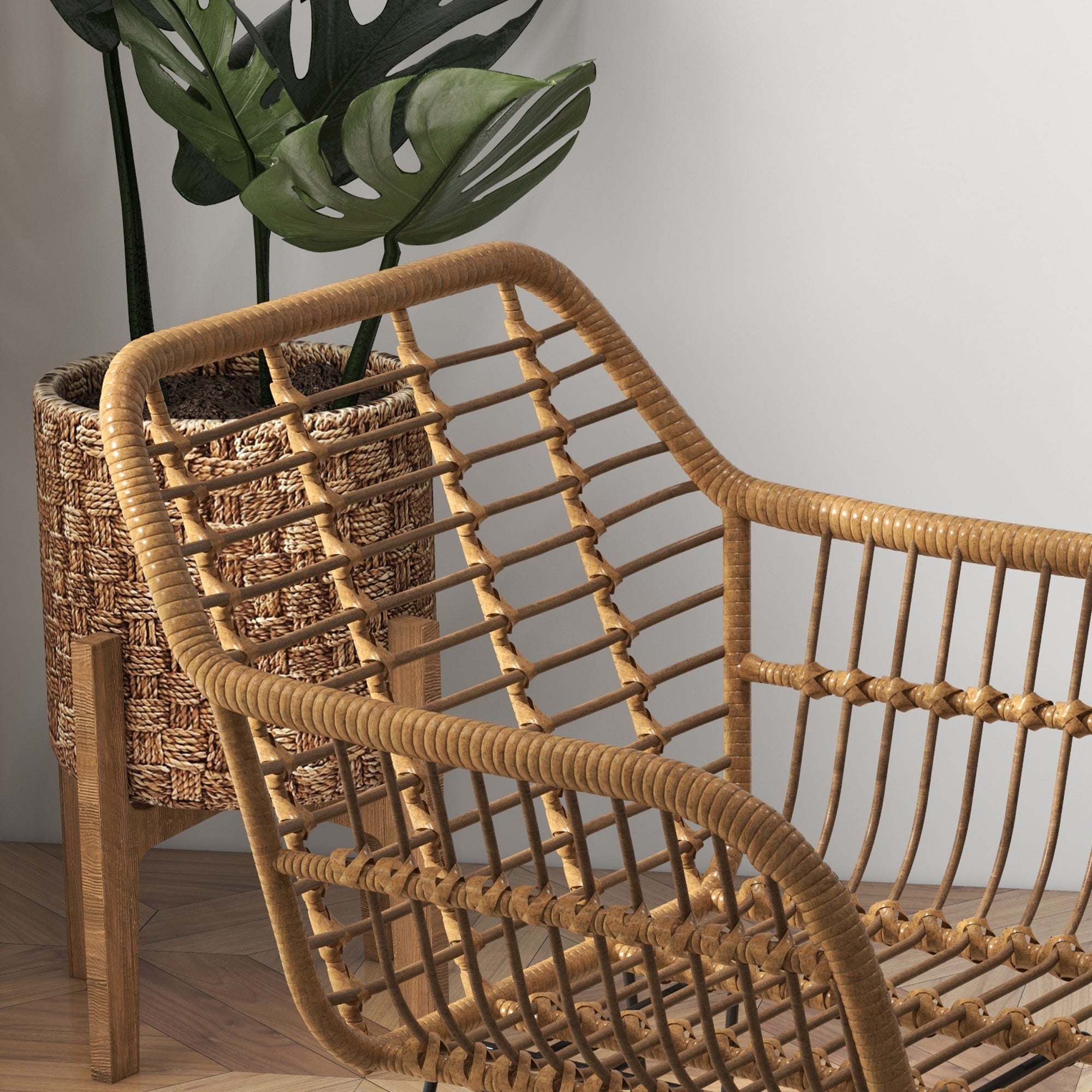 Dining Chairs Set of 2 Kitchen Chair with Backrest, Synthetic Rattan-Look, Chair with Foot Cushion, Living Room Chair, Chairs with Steel Legs for Dining Table, Light Brown+Black