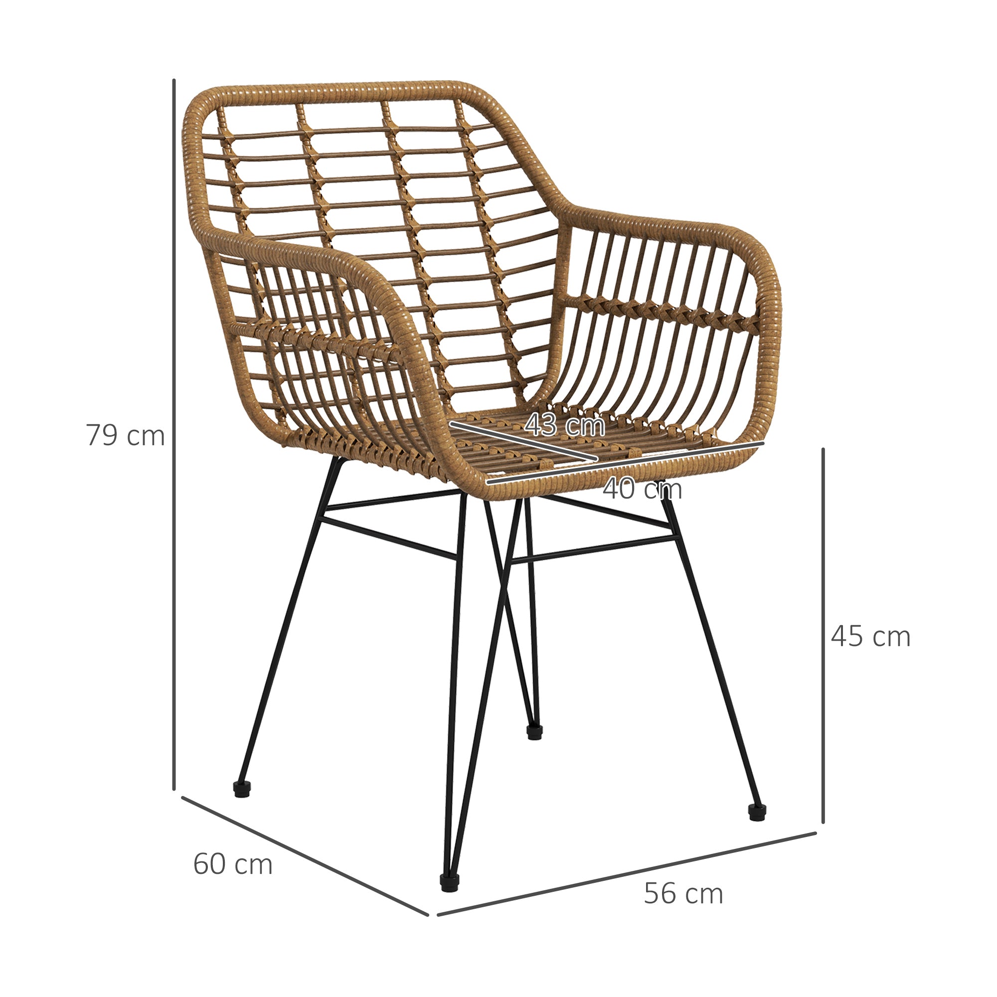 Dining Chairs Set of 2 Kitchen Chair with Backrest, Synthetic Rattan-Look, Chair with Foot Cushion, Living Room Chair, Chairs with Steel Legs for Dining Table, Light Brown+Black