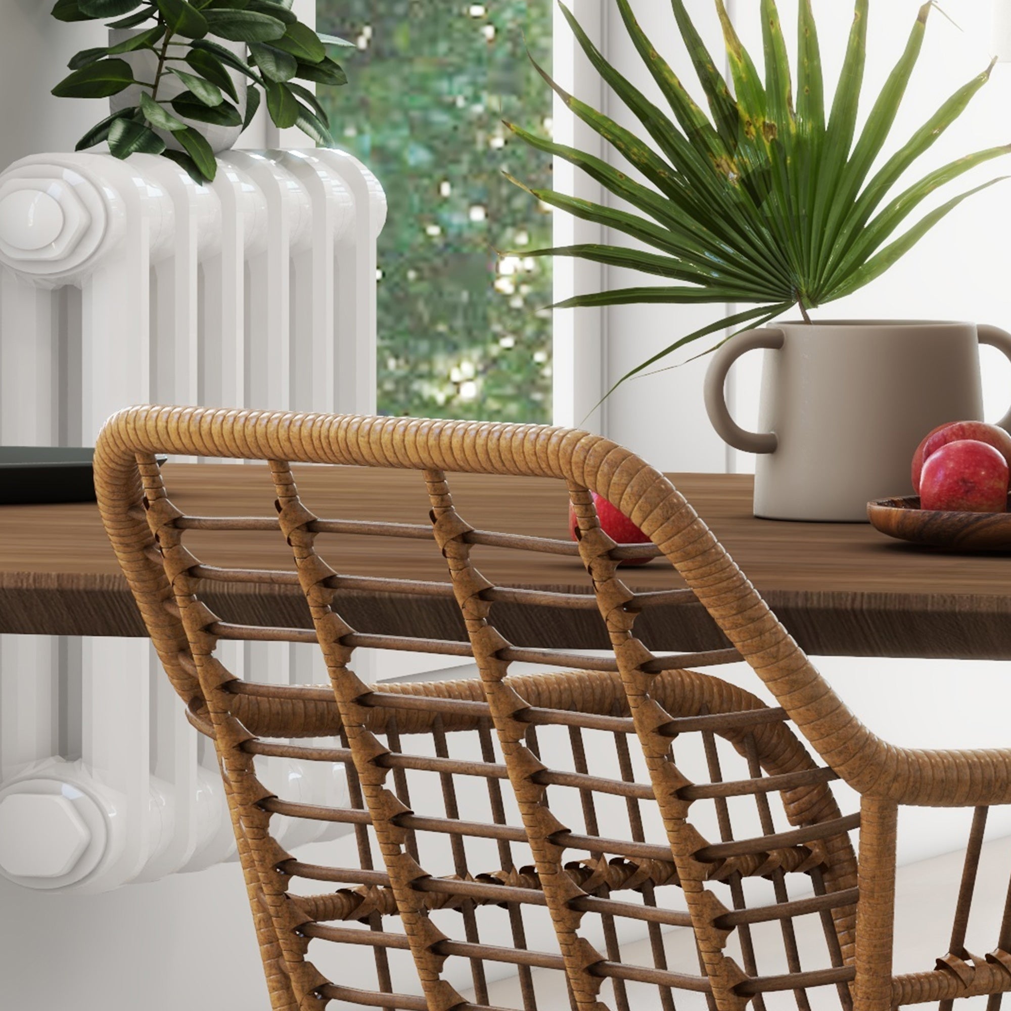 Dining Chairs Set of 2 Kitchen Chair with Backrest, Synthetic Rattan-Look, Chair with Foot Cushion, Living Room Chair, Chairs with Steel Legs for Dining Table, Light Brown+Black