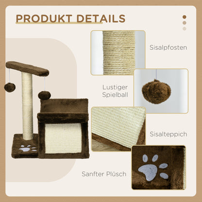 Small Cat Scratching Tree Cat Play Tree Scratching Post for Cats with Toy Ball Brown L40 x W30 x H43 cm