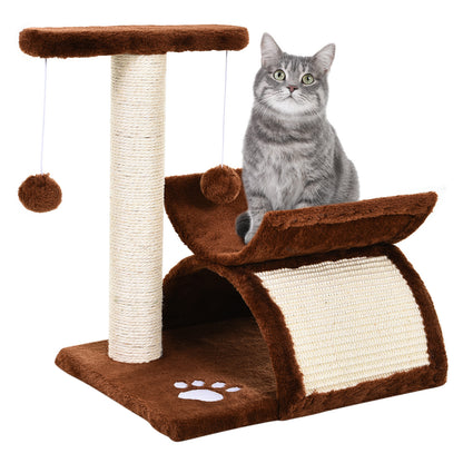 Small Cat Scratching Tree Cat Play Tree Scratching Post for Cats with Toy Ball Brown L40 x W30 x H43 cm