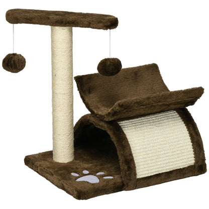 Small Cat Scratching Tree Cat Play Tree Scratching Post for Cats with Toy Ball Brown L40 x W30 x H43 cm