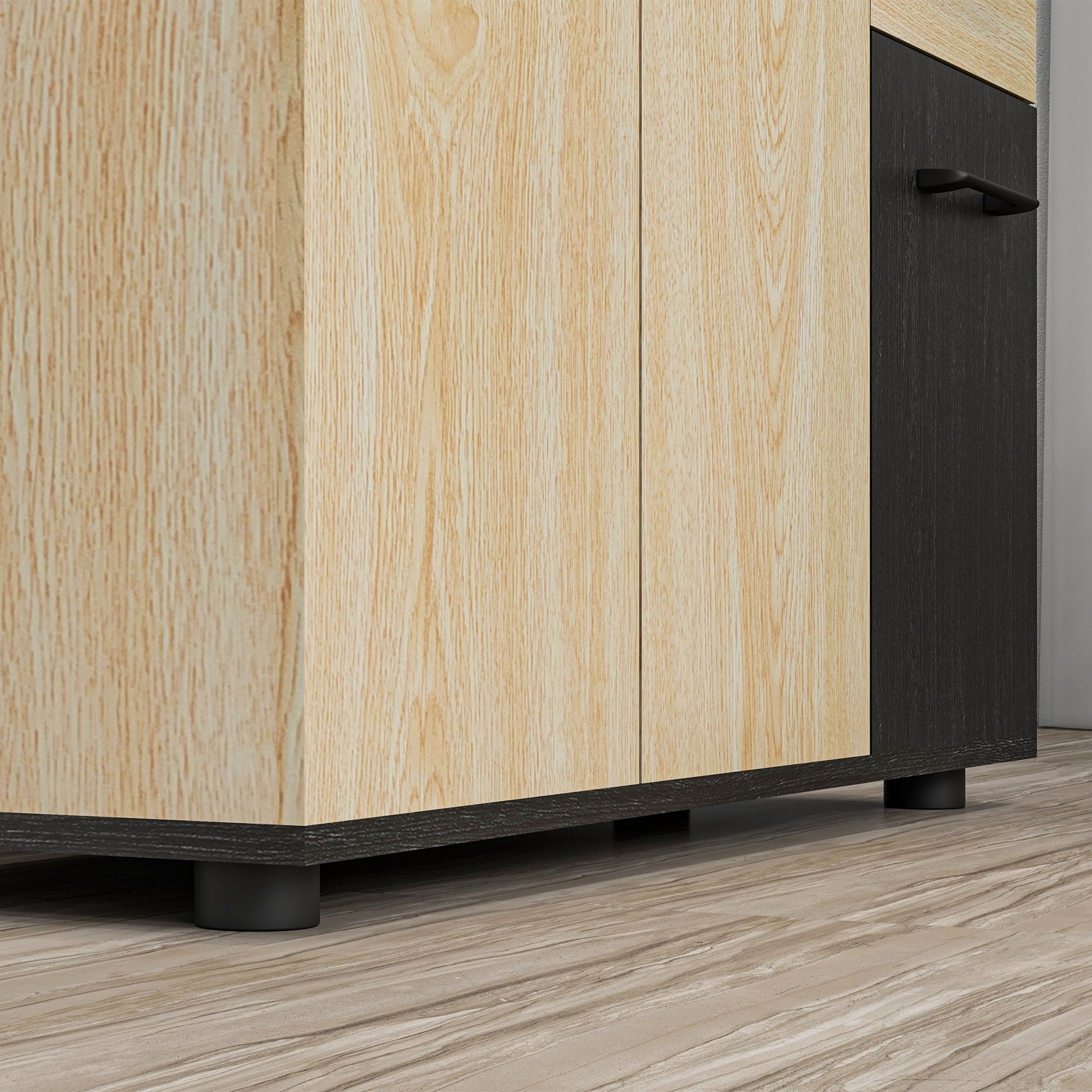 Storage Cabinet, Sideboard, Kitchen Cupboard, 2 Cupboards, Adjustable Shelf, 2 Drawers, Contemporary Style, for Living Room, Kitchen, Dining Room, 90 x 30 x 75.5 cm, Natural Black
