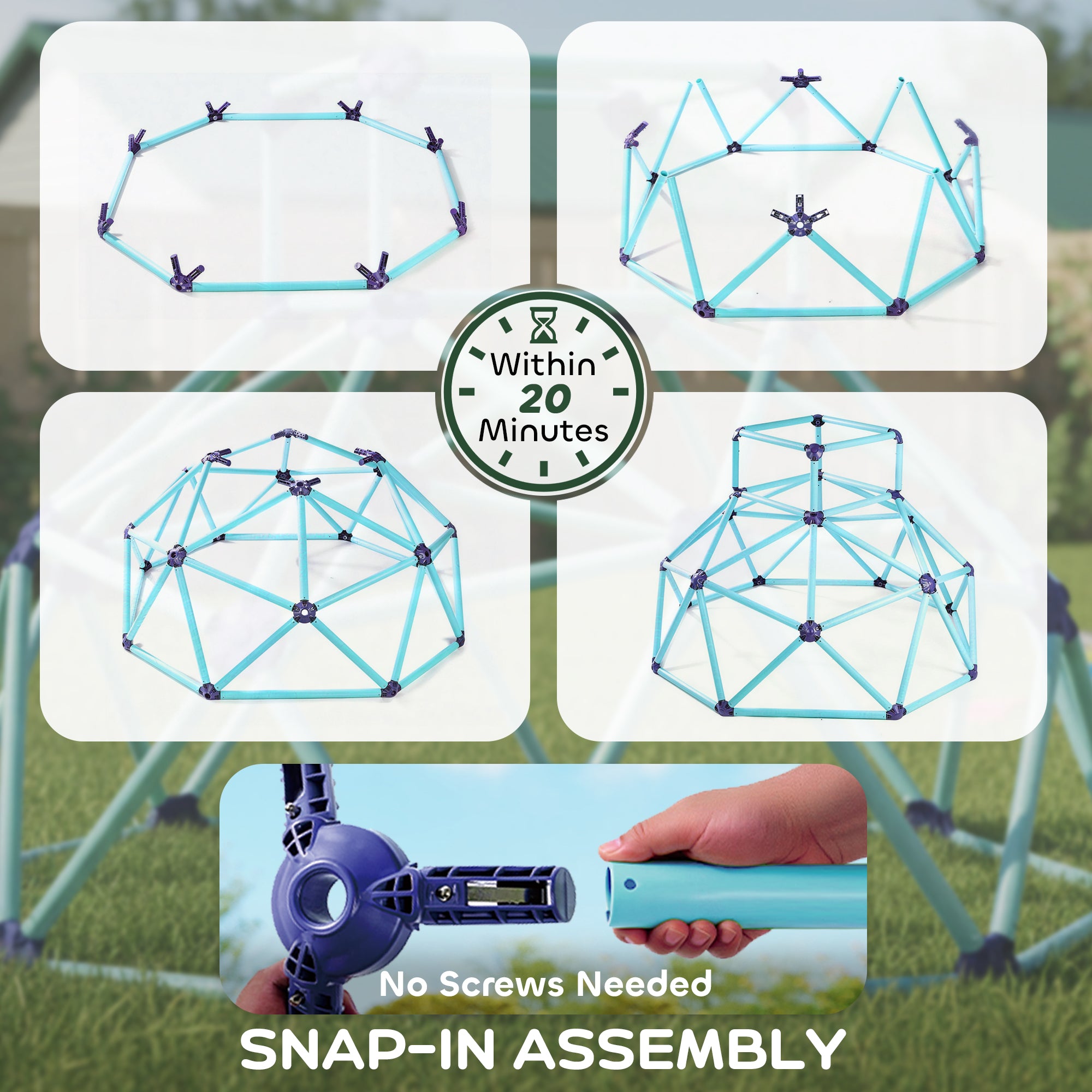 Climbing Dome Ø182.5 cm — UV-Resistant, Waterproof Outdoor Climbing Structure for Kids up to 90 kg, Ages 3–8, Plastic, Blue